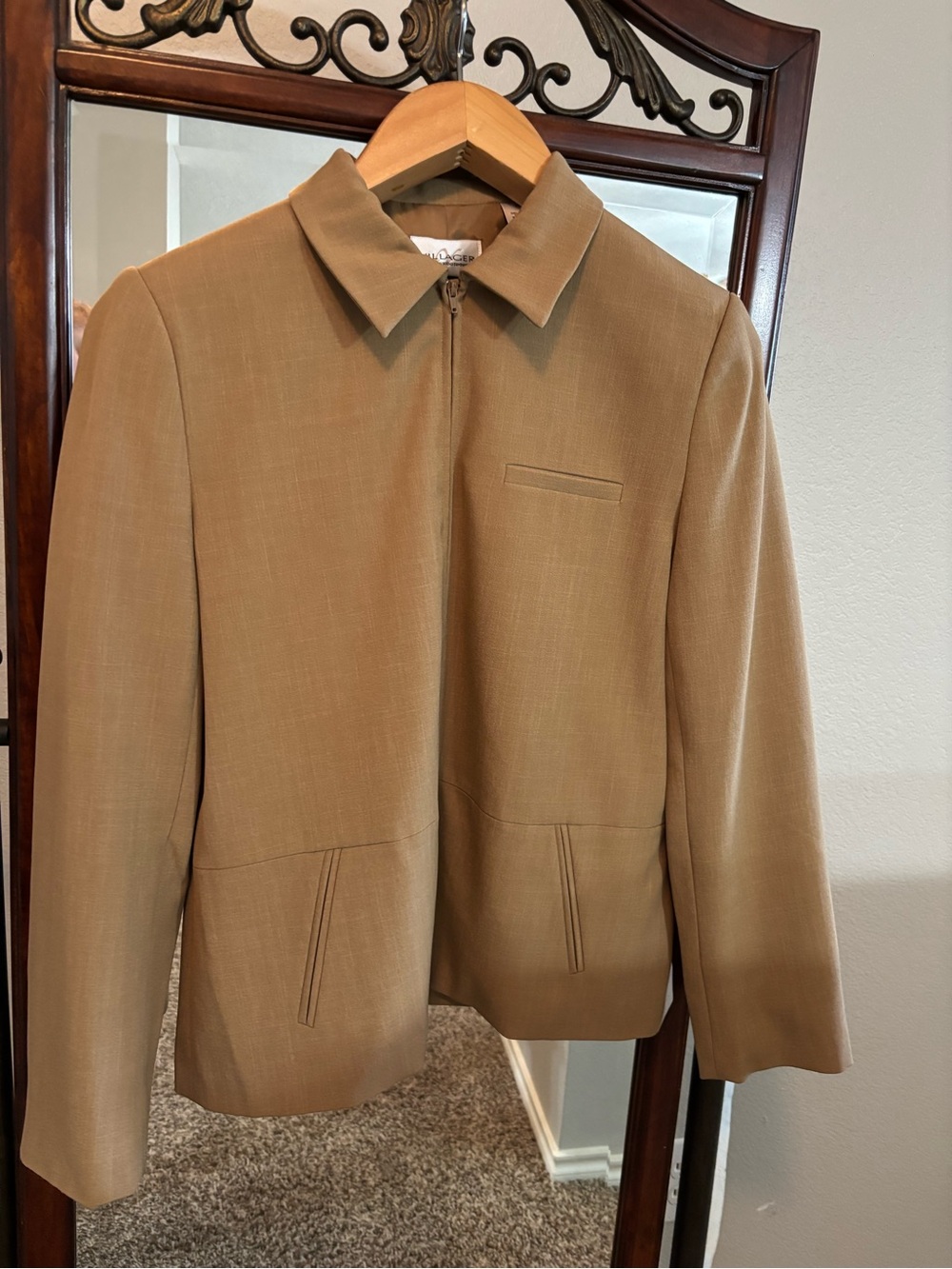 villager Tan Zip-Front Blazer Jacket